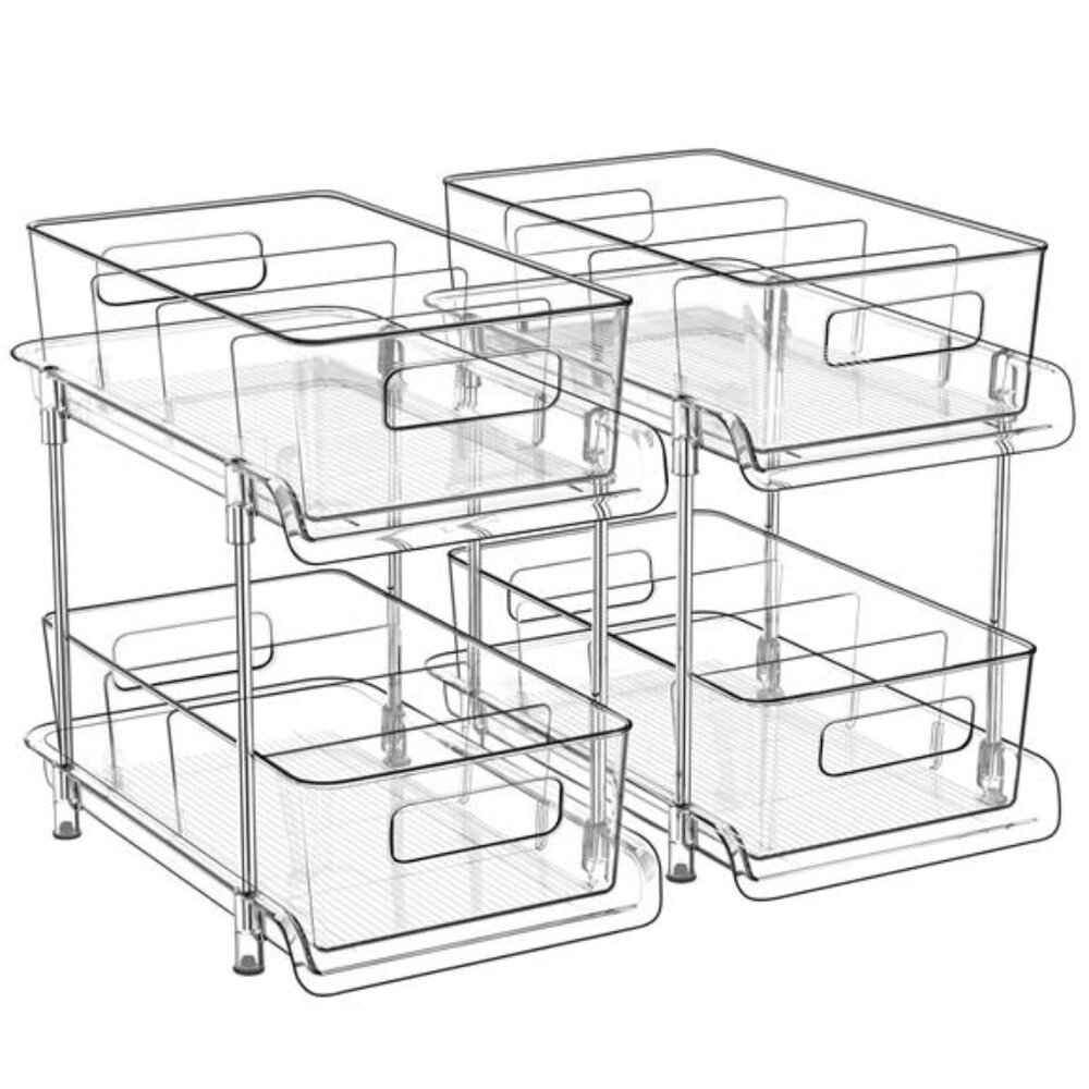 2 tier bathroom organizer pull out under sink cabinet clear storage kitchen pant